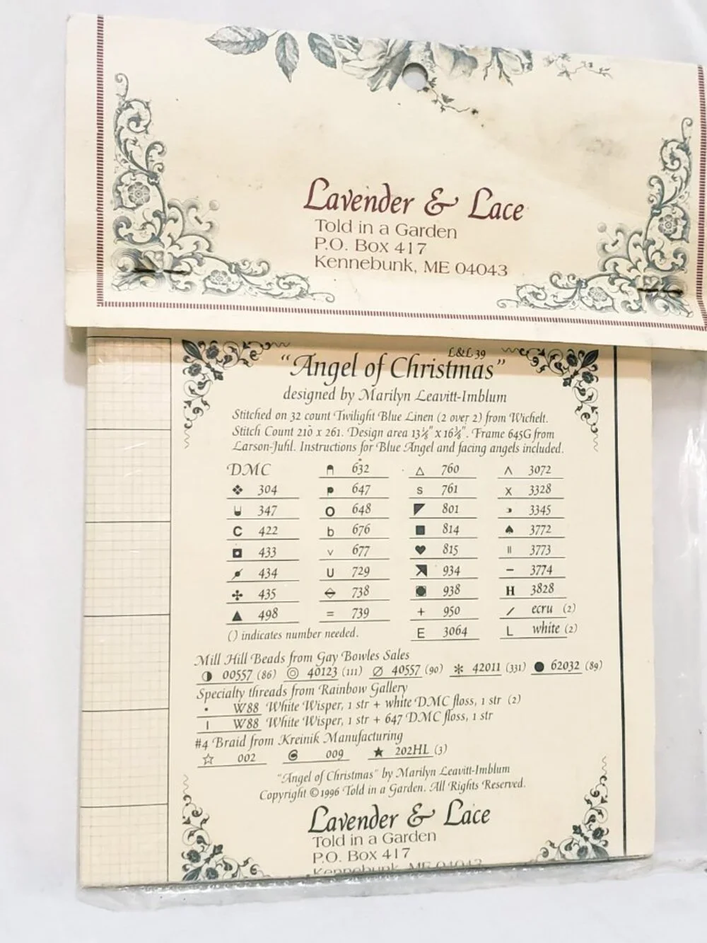 Angel of Christmas Counted Cross Stitch Pattern 1996 Lavender and Lace L&L39